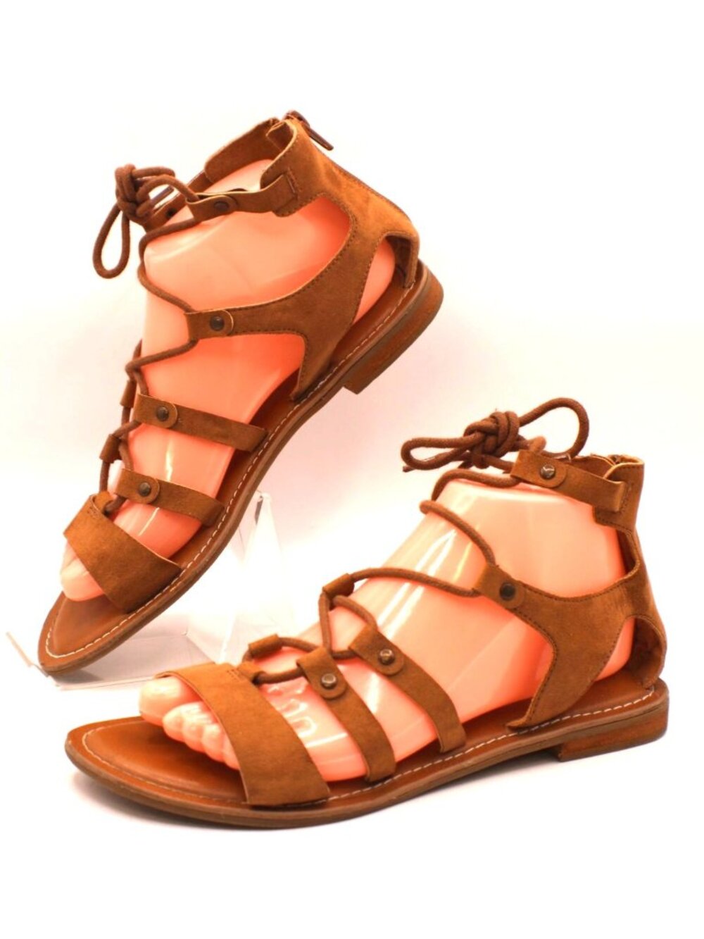 Crown Vintage Regina Brown Faux Suede Lace Up Gladiator Sandals Back Zip 8M